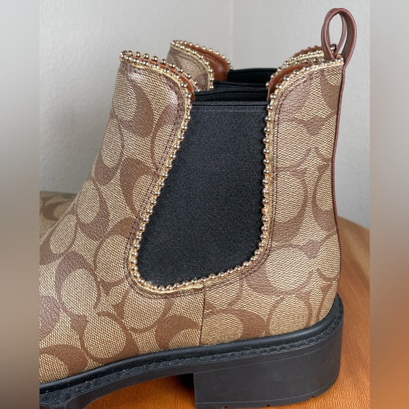 Coach Women Levy Leather and Canvas Signature Lug Boot Khaki/Black Size 8 - Picture 8 of 16